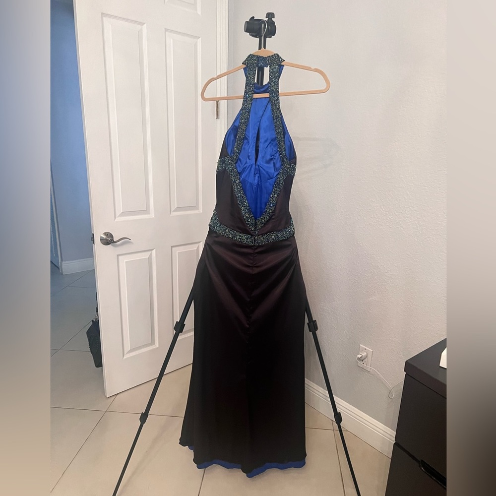black & royal blue satin fancy dress